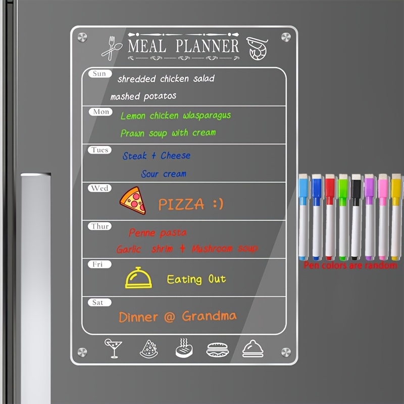 Meal Plan Notepad - Acrylic Menu Board for Kitchen,Magnetic Weekly