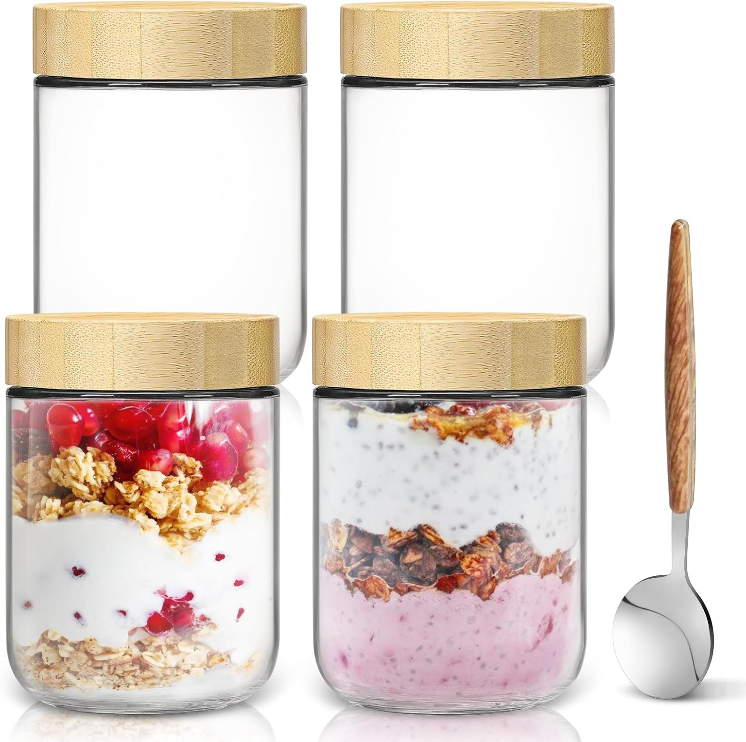 Meal Prep Overnight Oats - 16oz Overnight Oats jars 4 Pack,Overnight